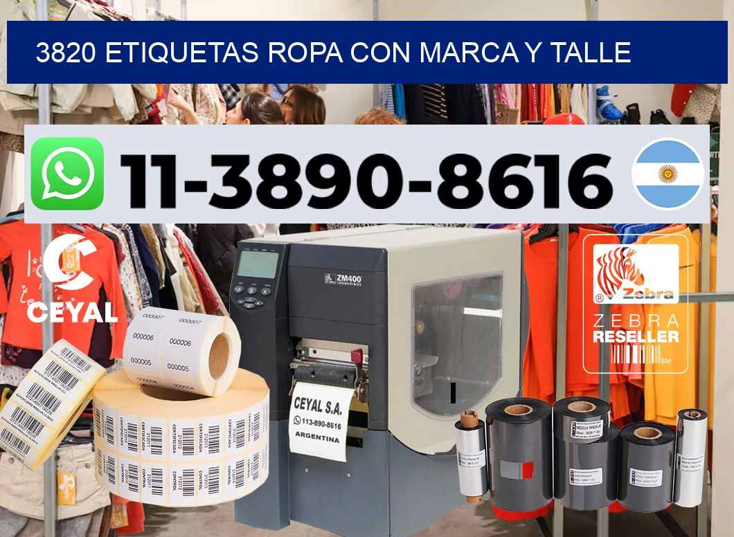 3820 Etiquetas ropa con marca y talle