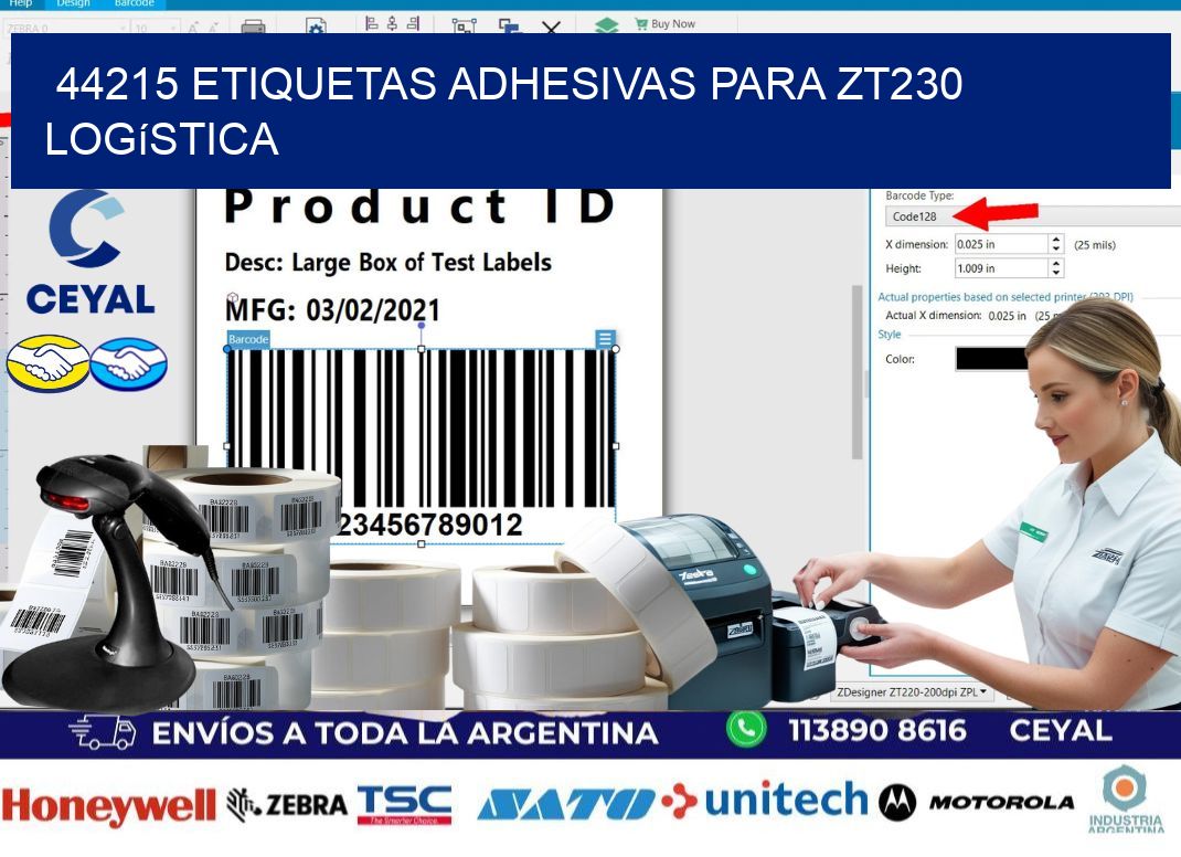 44215 etiquetas adhesivas para zt230 logística