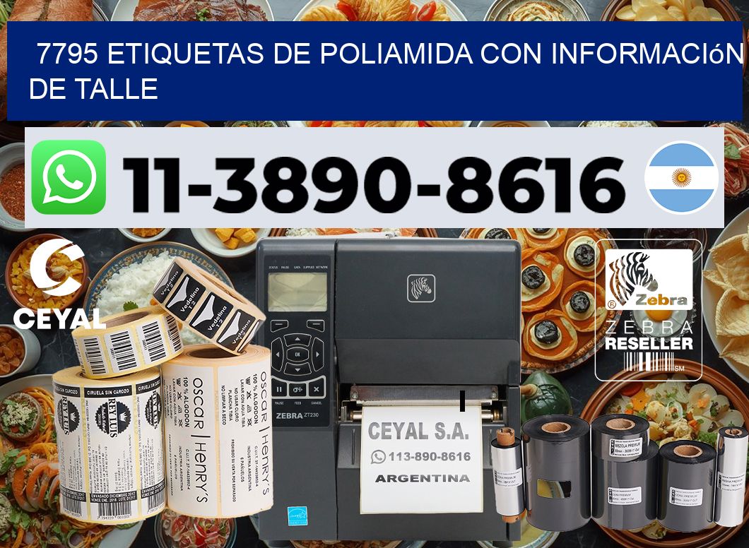7795 Etiquetas de poliamida con información de talle