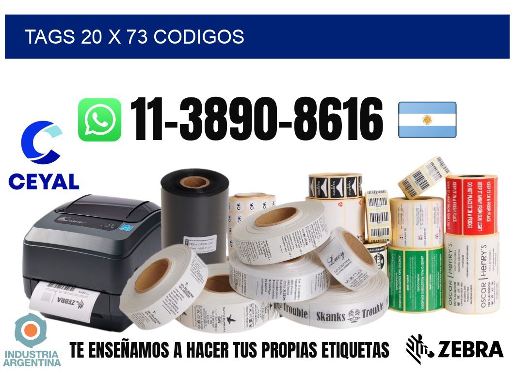 tags 20 x 73 codigos
