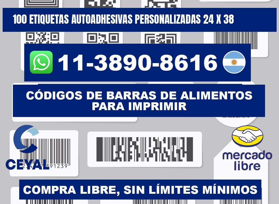 100 Etiquetas autoadhesivas personalizadas 24 x 38