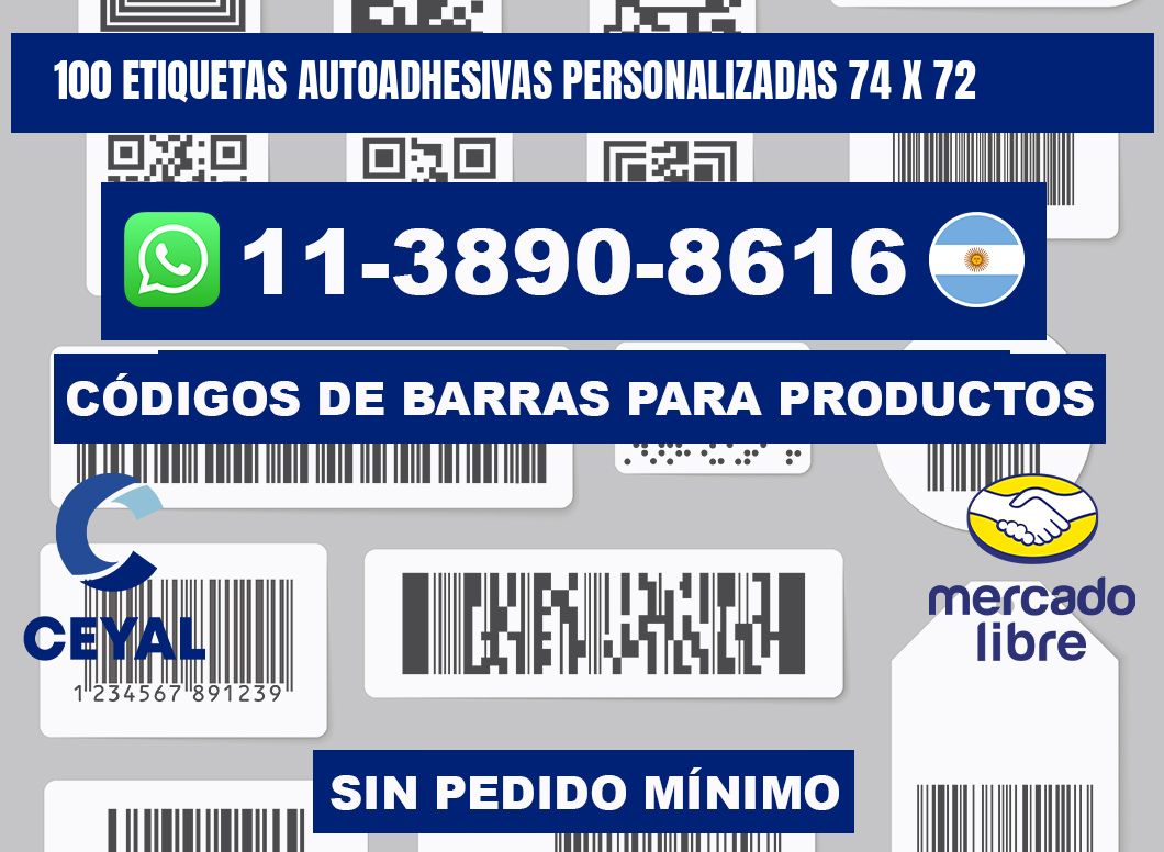 100 Etiquetas autoadhesivas personalizadas 74 x 72