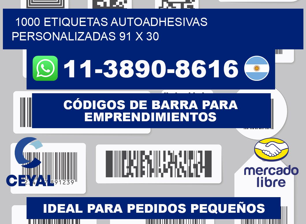 1000 Etiquetas autoadhesivas personalizadas 91 x 30
