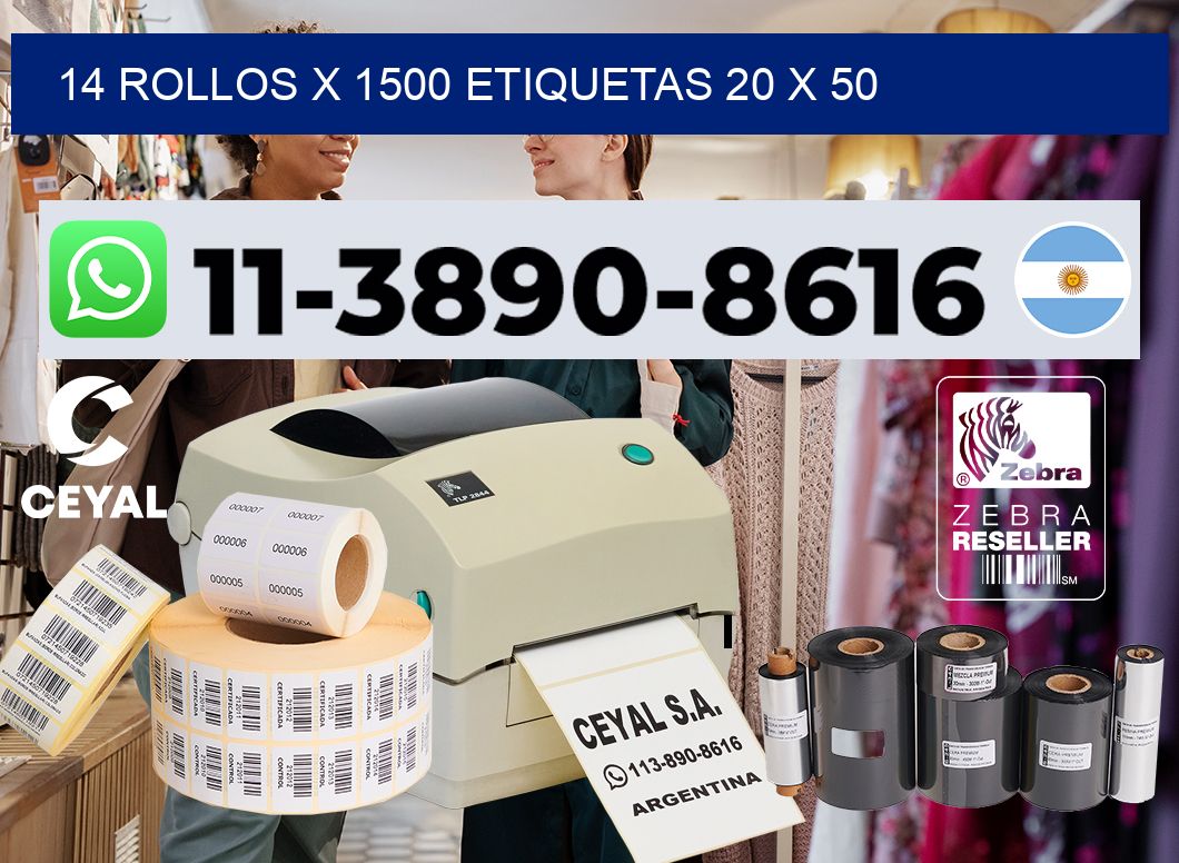 14 rollos x 1500 etiquetas 20 x 50