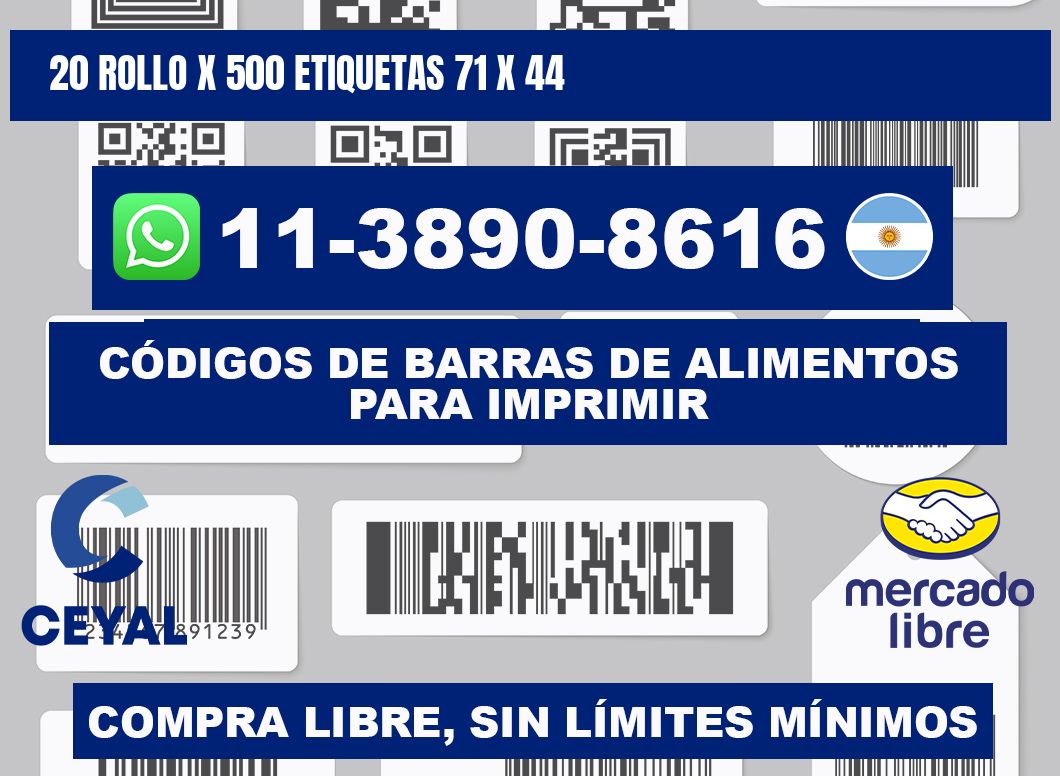 20 rollo x 500 etiquetas 71 x 44