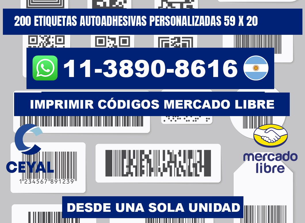 200 Etiquetas autoadhesivas personalizadas 59 x 20