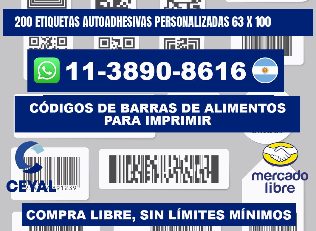 200 Etiquetas autoadhesivas personalizadas 63 x 100