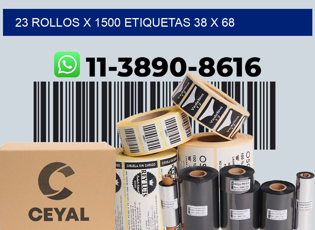 23 rollos x 1500 etiquetas 38 x 68