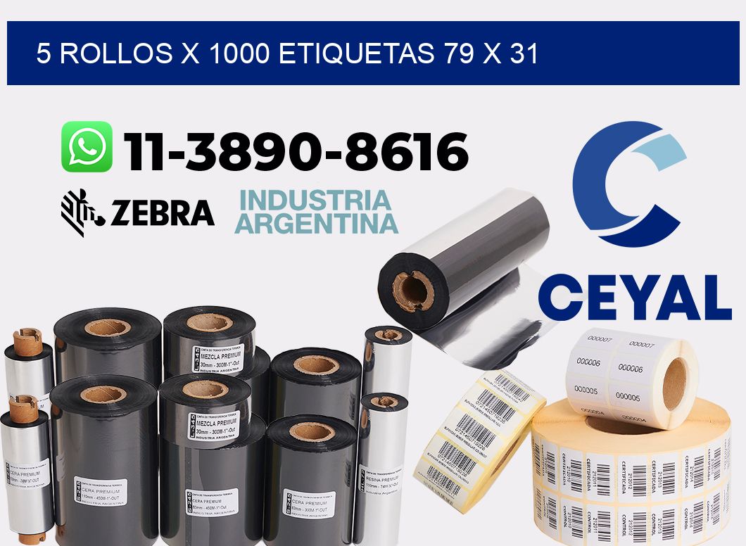 5 rollos x 1000 etiquetas 79 x 31