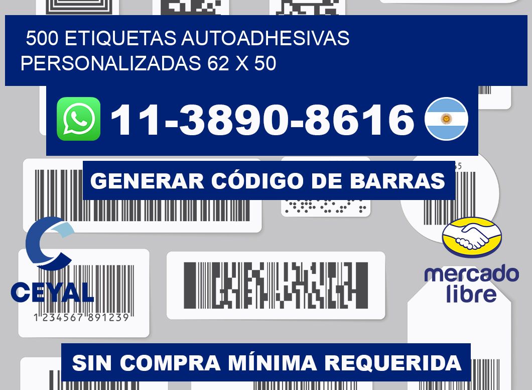 500 Etiquetas autoadhesivas personalizadas 62 x 50