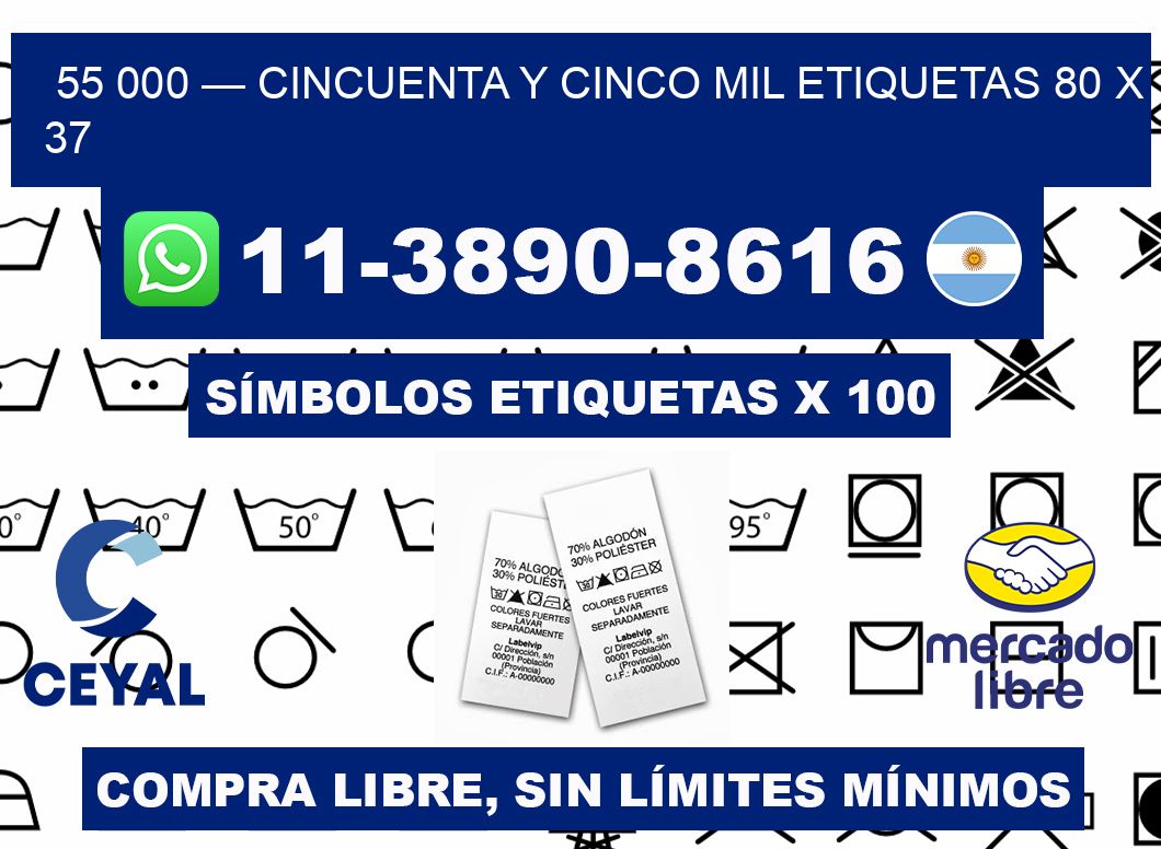 55 000 — cincuenta y cinco mil etiquetas 80 x 37