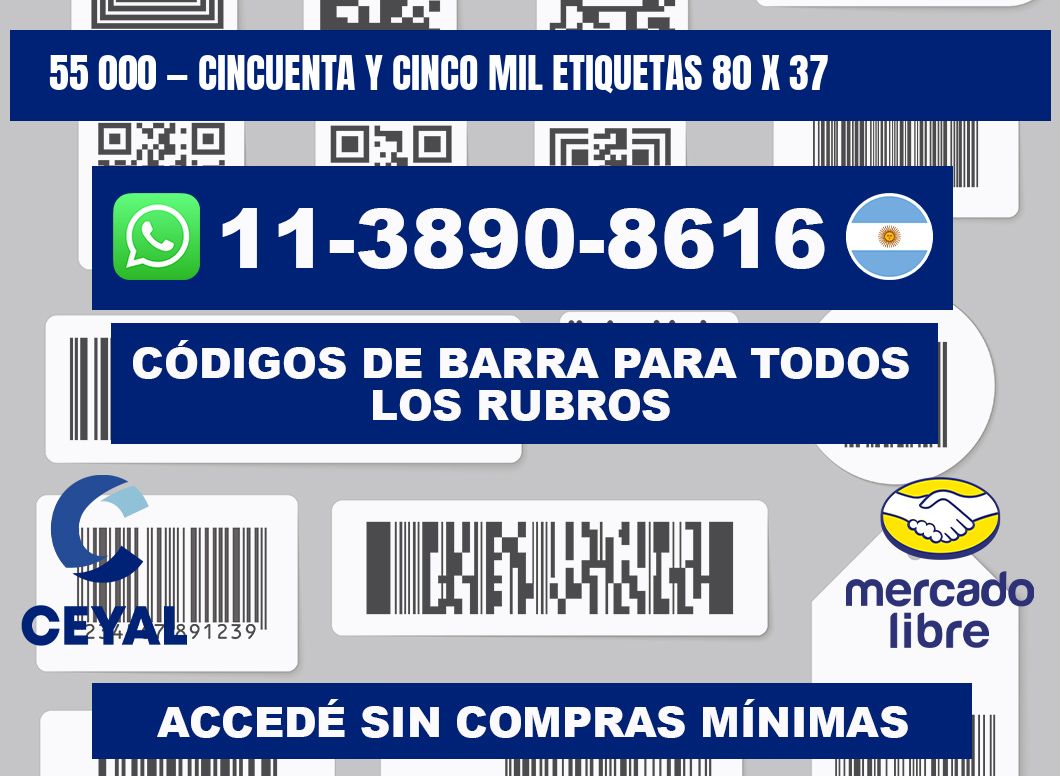 55 000 — cincuenta y cinco mil etiquetas 80 x 37