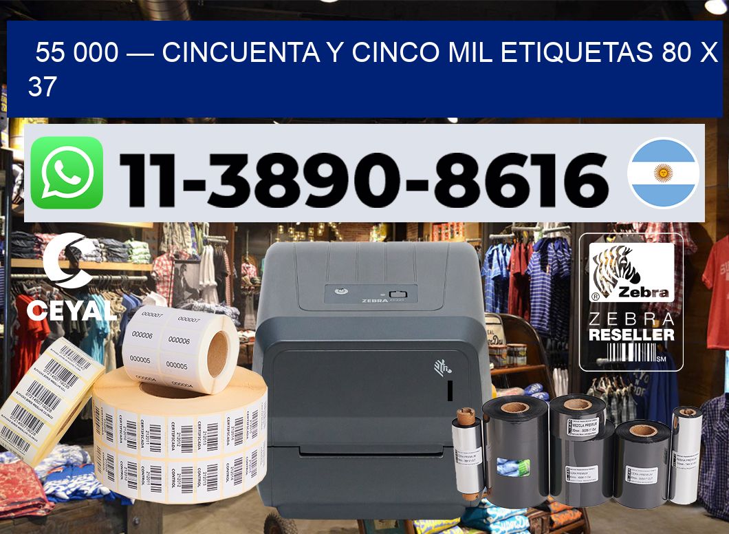 55 000 — cincuenta y cinco mil etiquetas 80 x 37