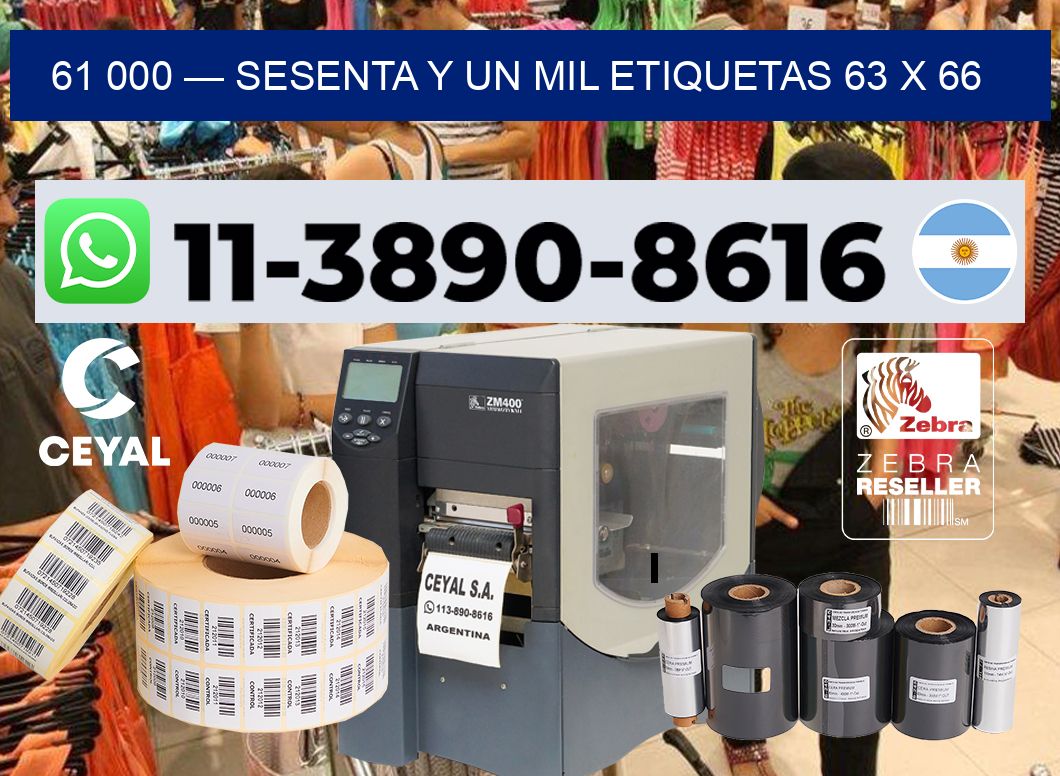 61 000 — sesenta y un mil etiquetas 63 x 66