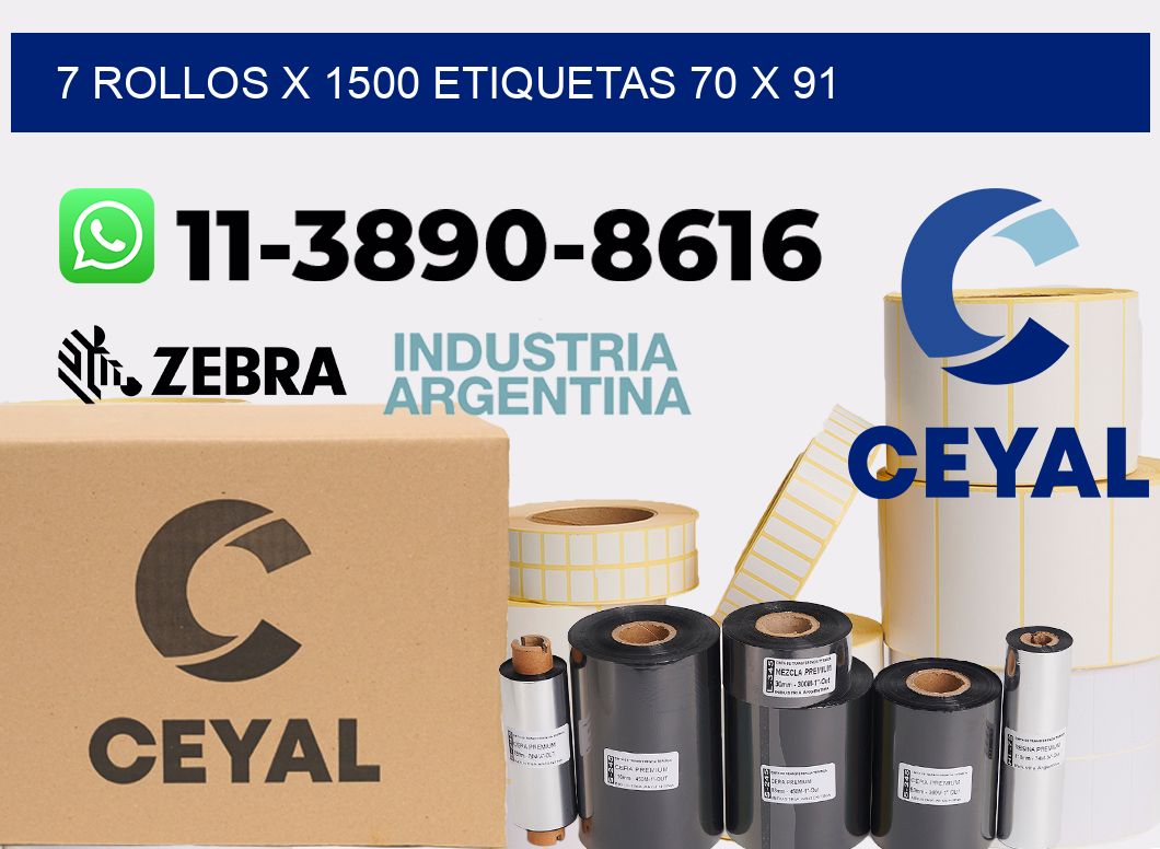 7 rollos x 1500 etiquetas 70 x 91