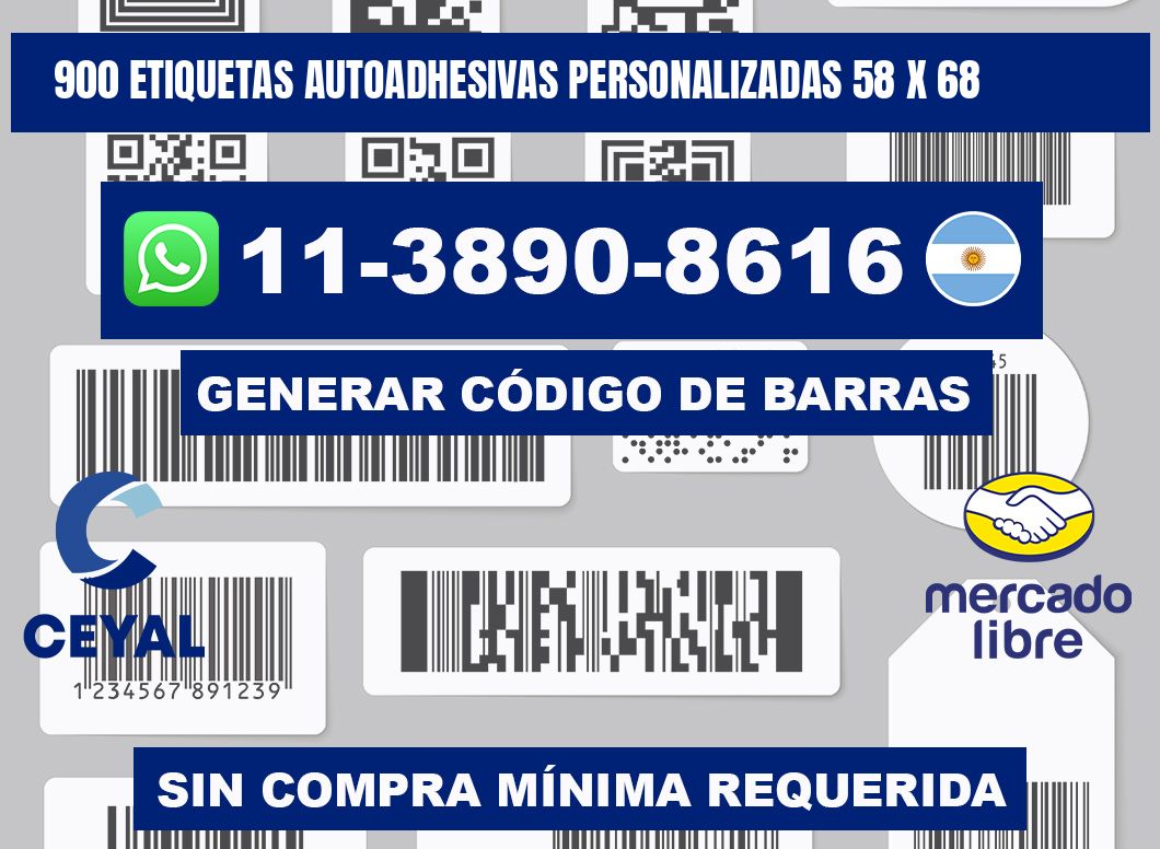 900 Etiquetas autoadhesivas personalizadas 58 x 68