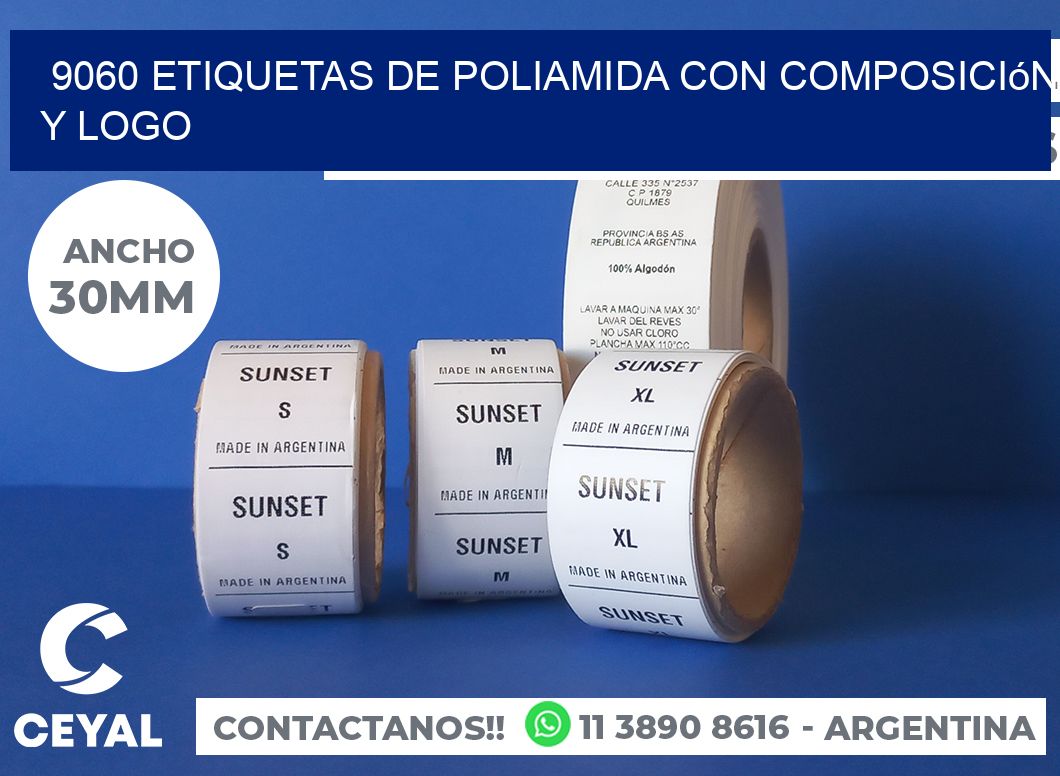 9060 Etiquetas de poliamida con composición y logo