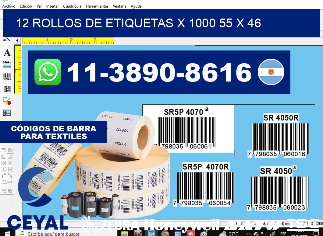 12 rollos de etiquetas x 1000 55 x 46