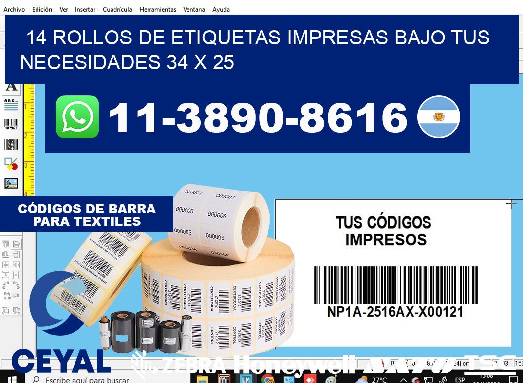 14 rollos de etiquetas impresas bajo tus necesidades 34 x 25
