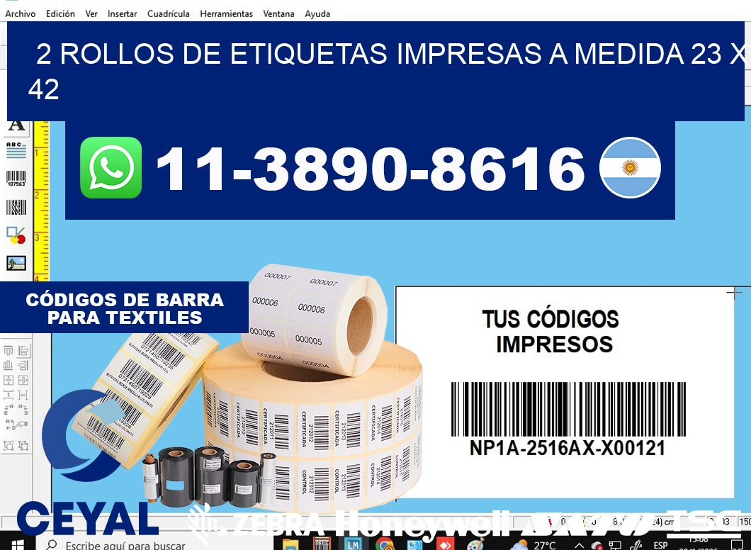 2 rollos de etiquetas impresas a medida 23 x 42