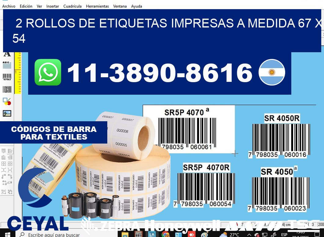 2 rollos de etiquetas impresas a medida 67 x 54