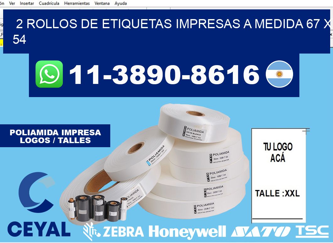 2 rollos de etiquetas impresas a medida 67 x 54
