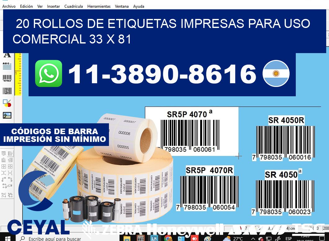 20 rollos de etiquetas impresas para uso comercial 33 x 81