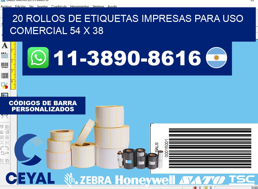 20 rollos de etiquetas impresas para uso comercial 54 x 38