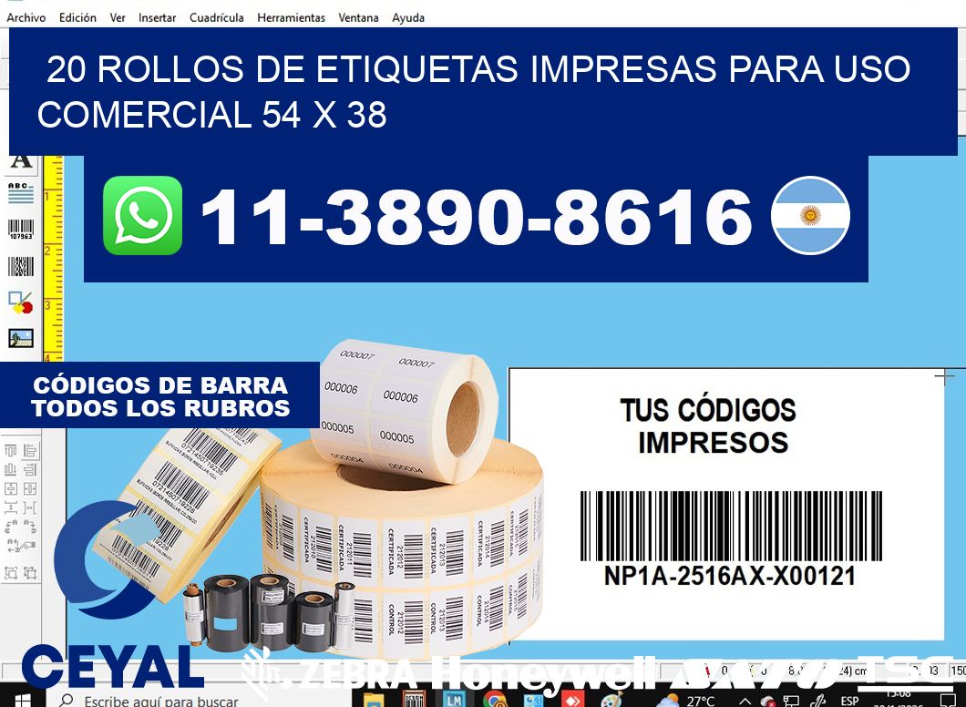 20 rollos de etiquetas impresas para uso comercial 54 x 38