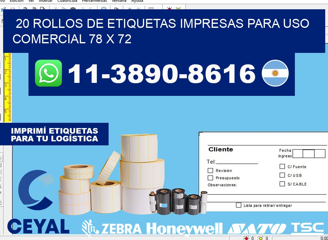 20 rollos de etiquetas impresas para uso comercial 78 x 72