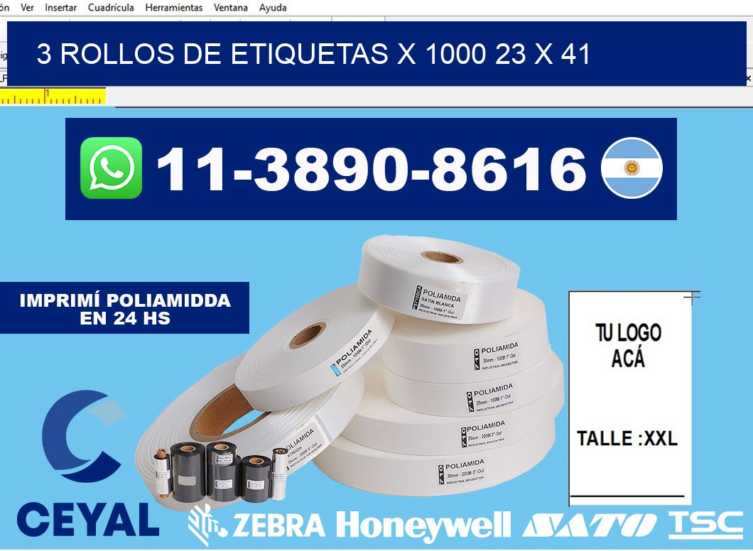 3 rollos de etiquetas x 1000 23 x 41