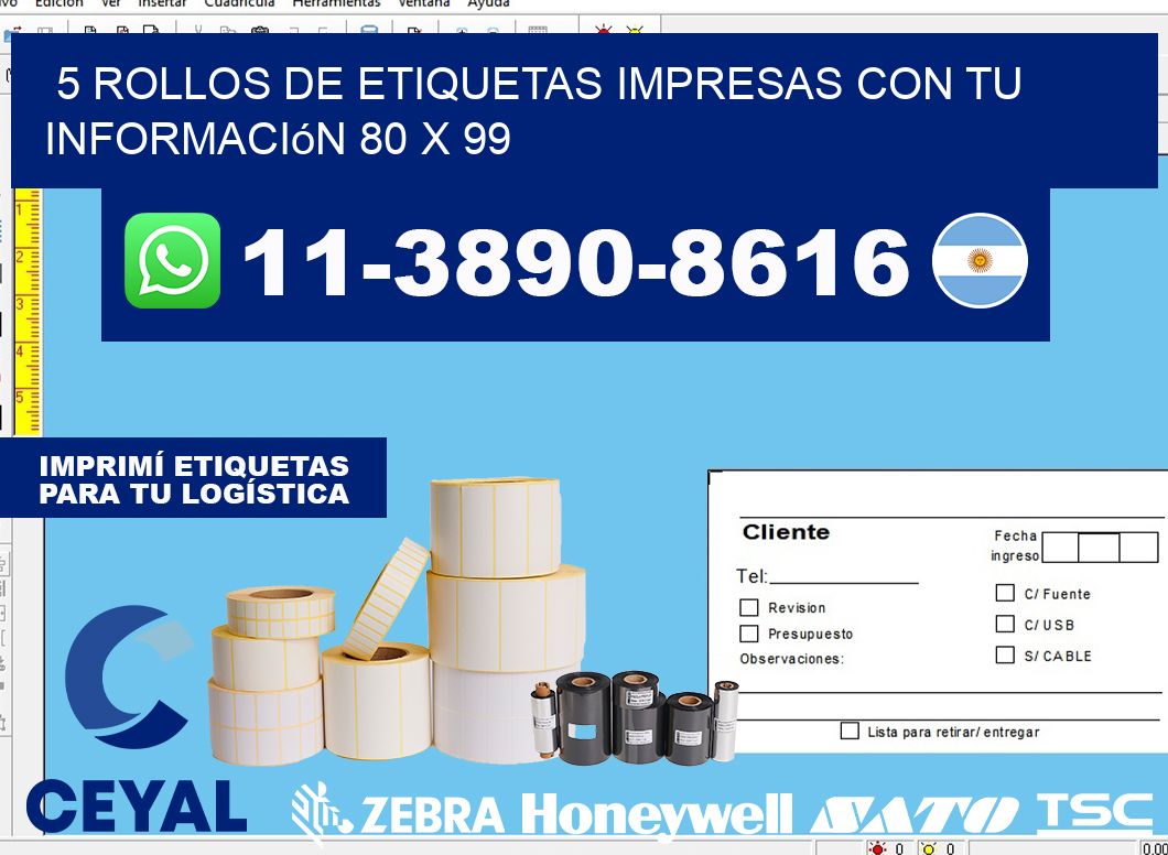 5 rollos de etiquetas impresas con tu información 80 x 99