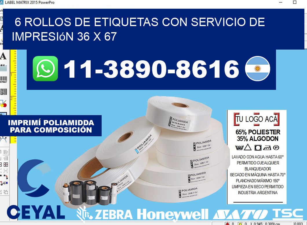 6 rollos de etiquetas con servicio de impresión 36 x 67