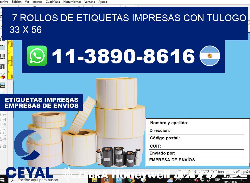 7 rollos de etiquetas impresas con tulogo 33 x 56