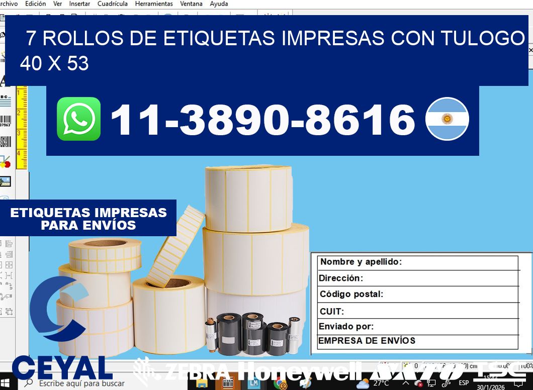 7 rollos de etiquetas impresas con tulogo 40 x 53