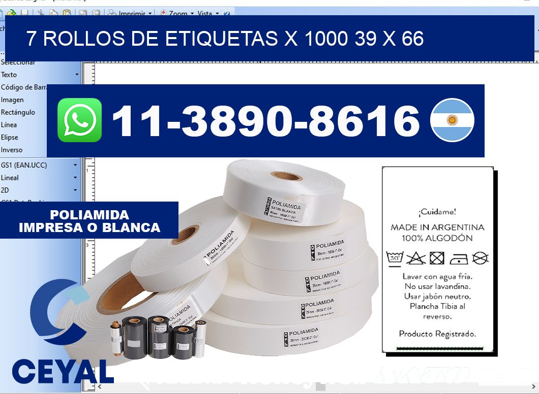 7 rollos de etiquetas x 1000 39 x 66