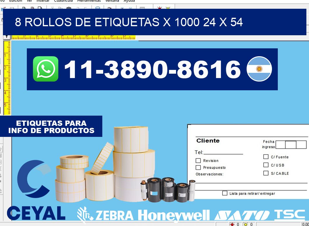 8 rollos de etiquetas x 1000 24 x 54