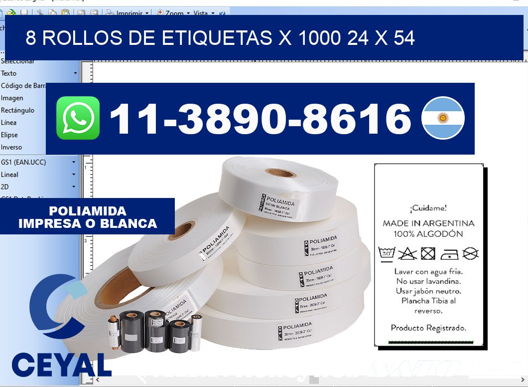 8 rollos de etiquetas x 1000 24 x 54