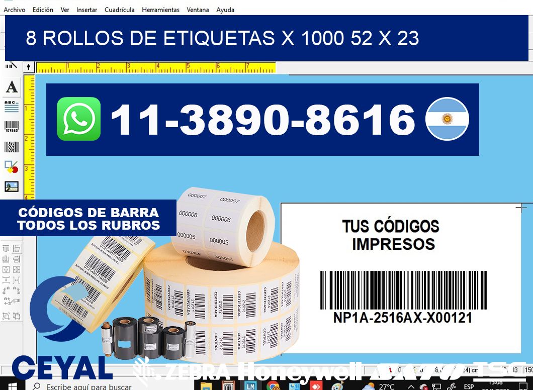 8 rollos de etiquetas x 1000 52 x 23