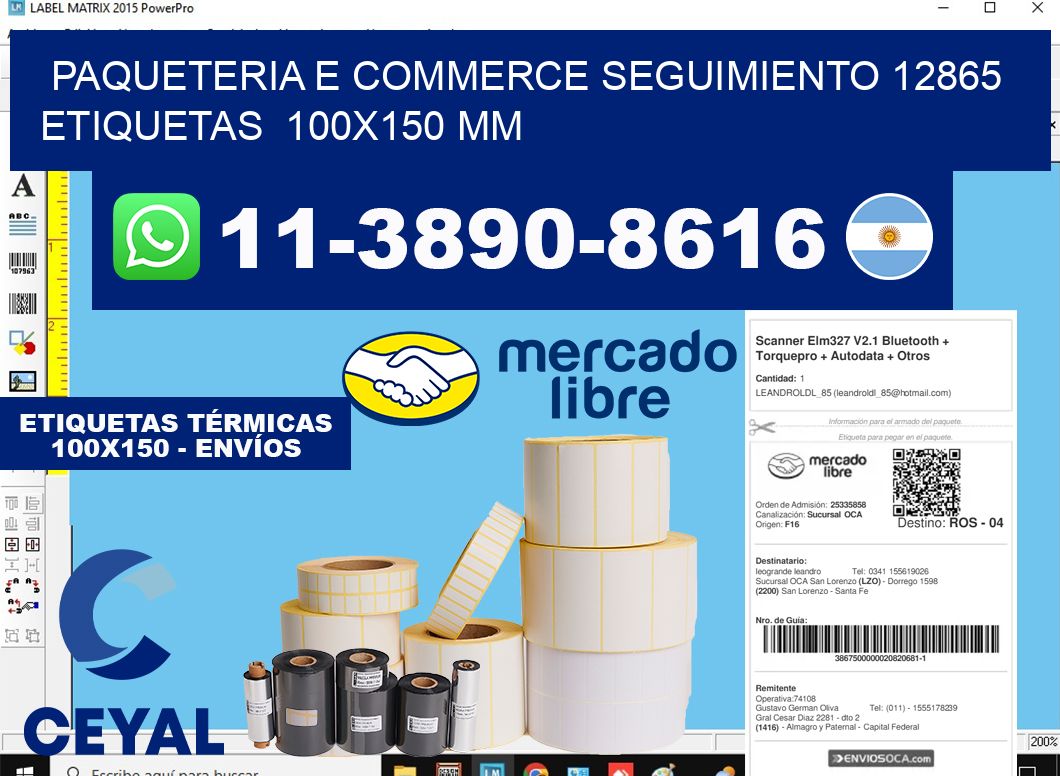 Paqueteria e commerce seguimiento 12865 etiquetas 100x150 mm