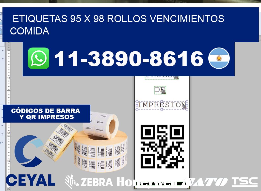 etiquetas 95 x 98 rollos vencimientos comida