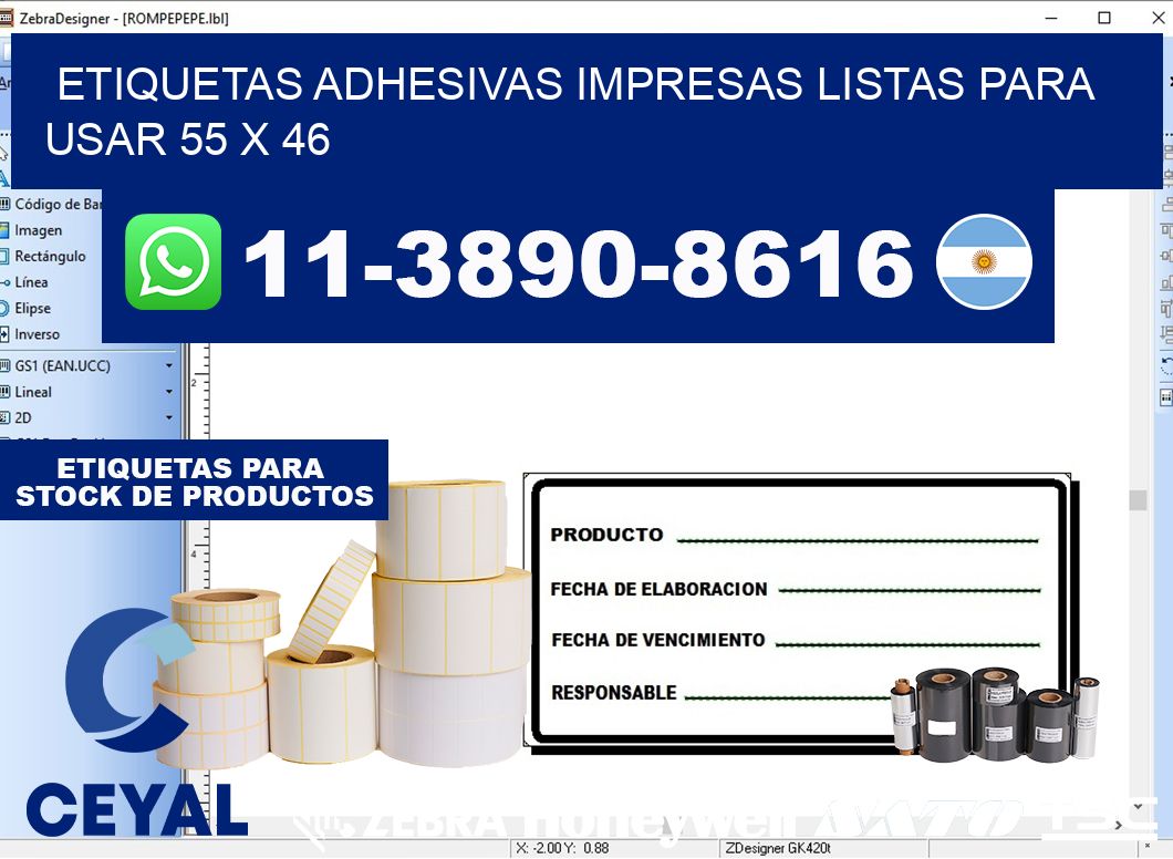 etiquetas adhesivas impresas listas para usar 55 x 46