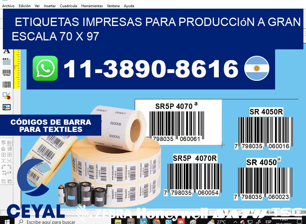 etiquetas impresas para producción a gran escala 70 x 97