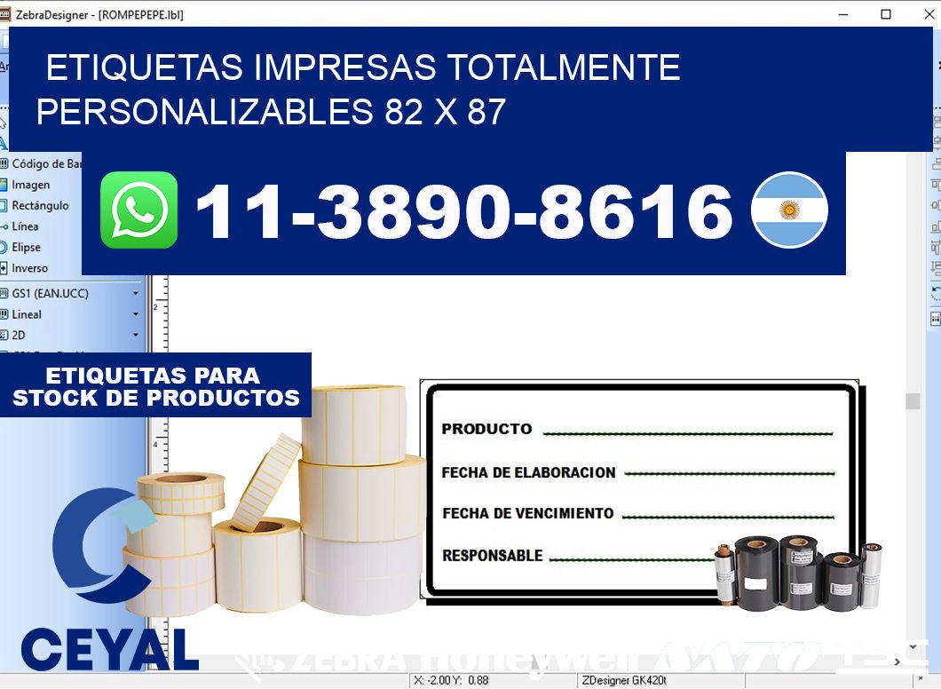 etiquetas impresas totalmente personalizables 82 x 87
