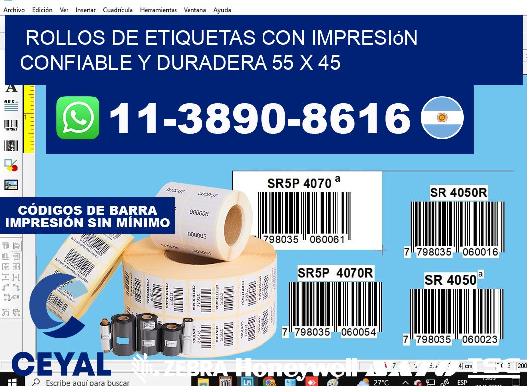 rollos de etiquetas con impresión confiable y duradera 55 x 45