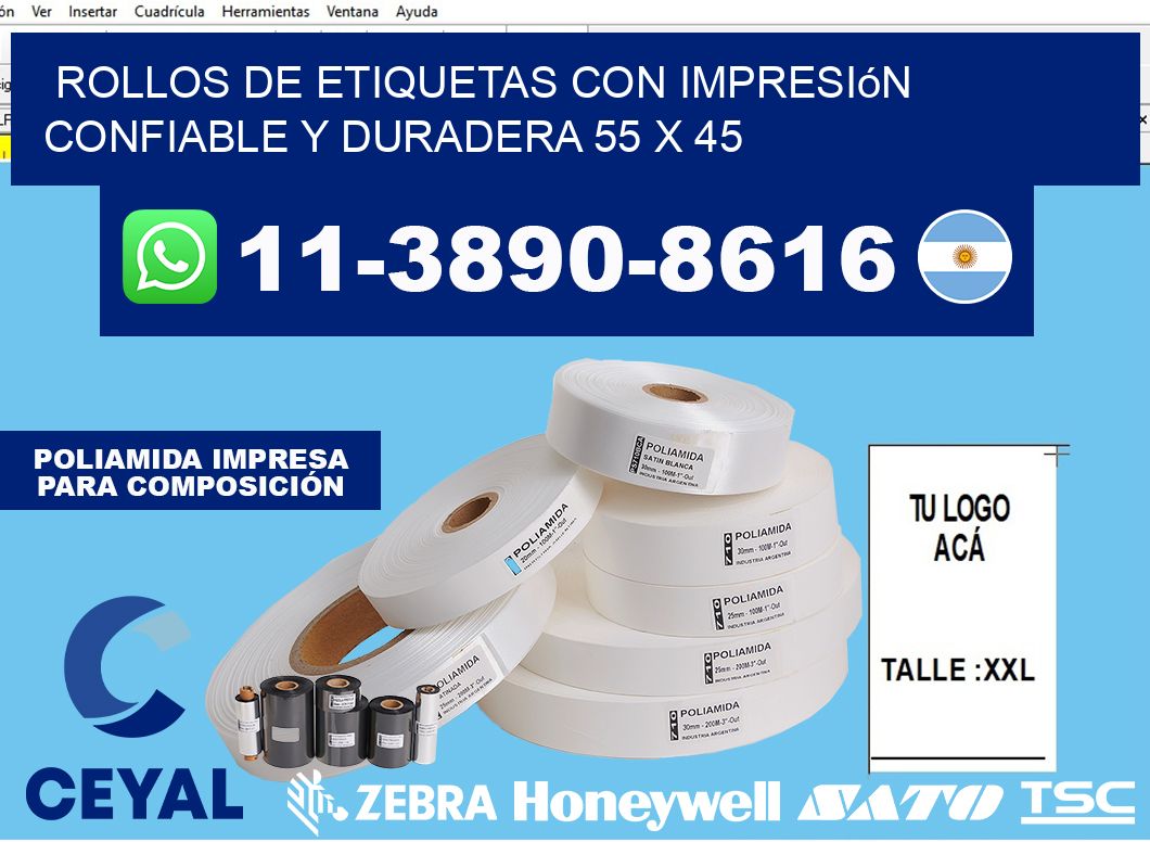 rollos de etiquetas con impresión confiable y duradera 55 x 45