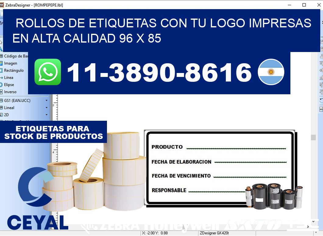 rollos de etiquetas con tu logo impresas en alta calidad 96 x 85