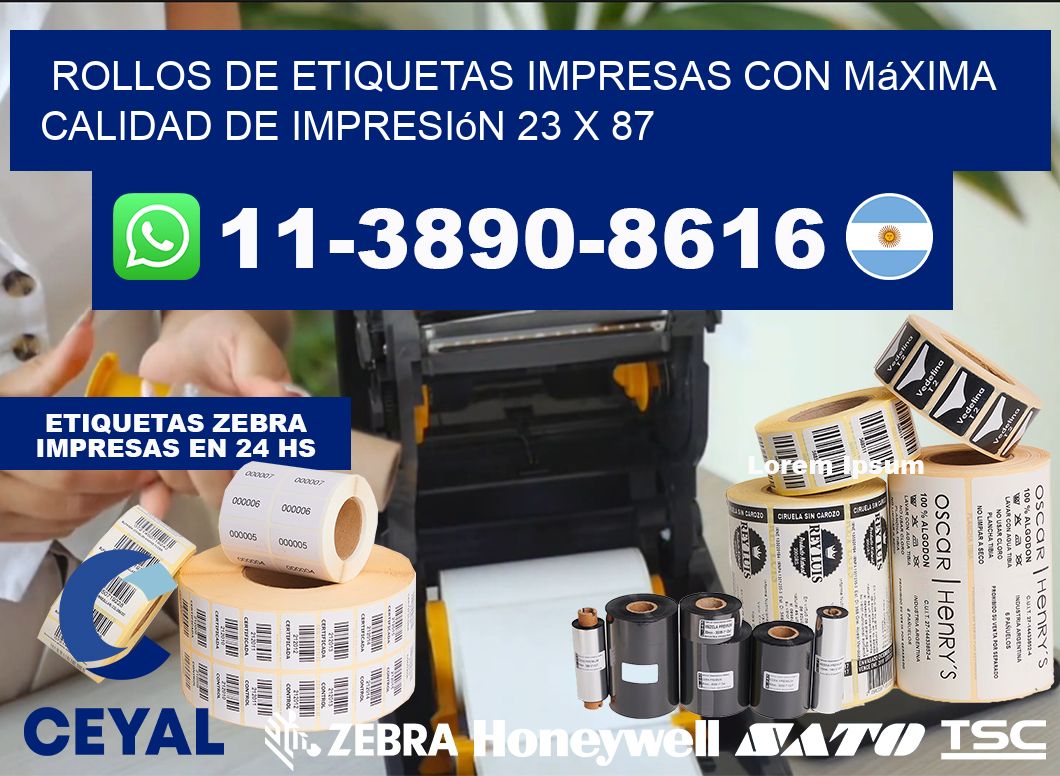 rollos de etiquetas impresas con máxima calidad de impresión 23 x 87
