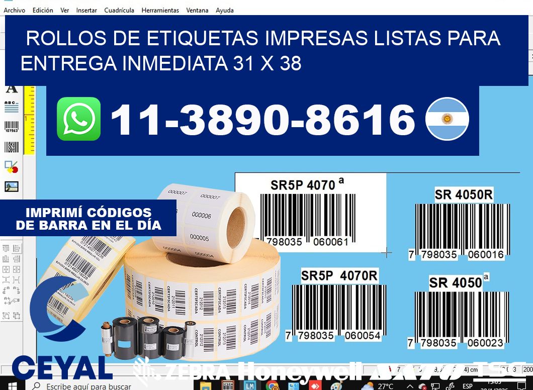 rollos de etiquetas impresas listas para entrega inmediata 31 x 38