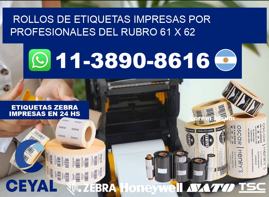 rollos de etiquetas impresas por profesionales del rubro 61 x 62